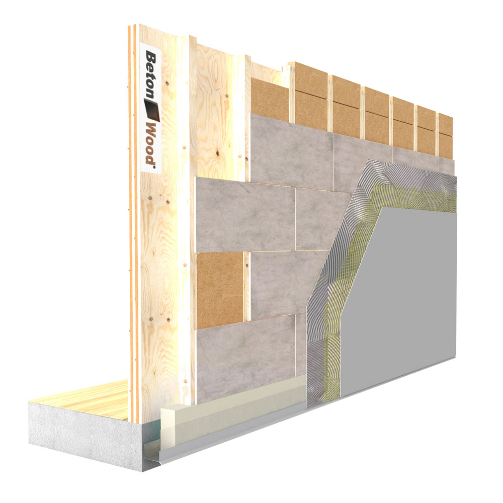 Parete esterna in cementolegno e fibra di legno su X-lam